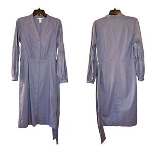 H&M Knee Length Button Up Shirt Dress V-Neckline Balloon Sleeves Preowned Size 2